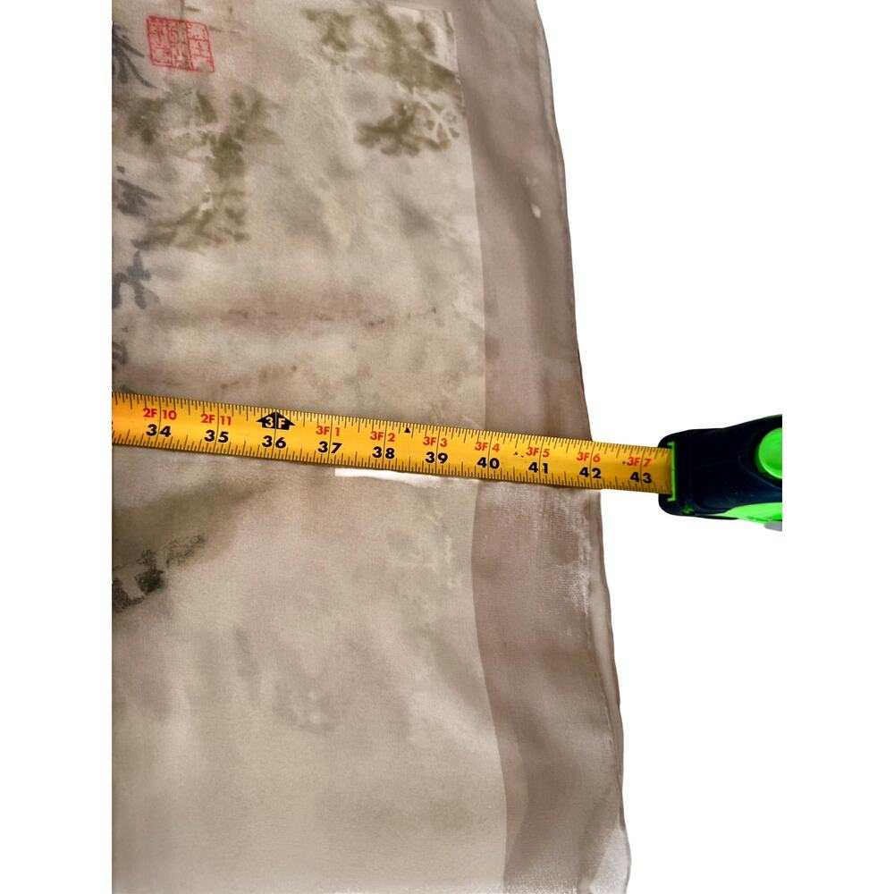 Vintage 1990s Asian Watercolor Calligraphy Silk Chiffon Scarf 40x42 - Picture 12 of 14